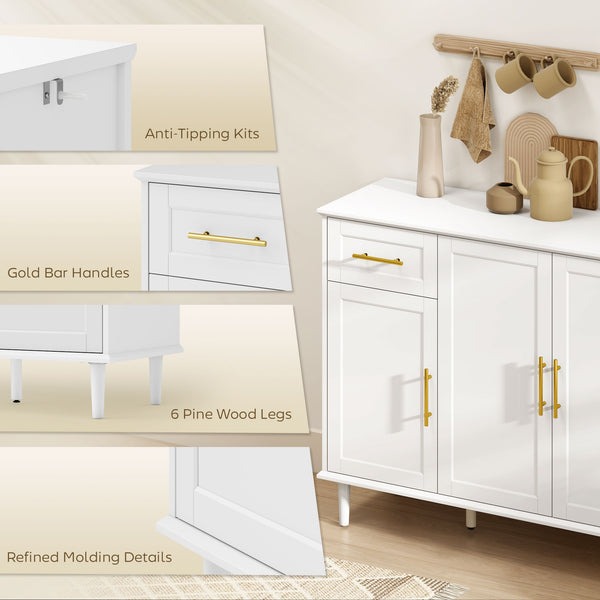 Sideboard with soft-close doors with 2 drawers, 3 adjustable shelves and 4 doors, white
