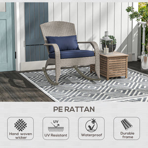 Outdoor wicker rocking chair with high back, dark blue