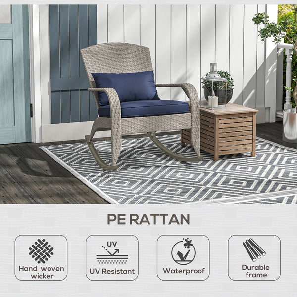 Outdoor wicker rocking chair with high back, dark blue