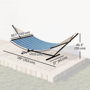 Hammock with sturdy steel frame stand for patio and garden, blue and white