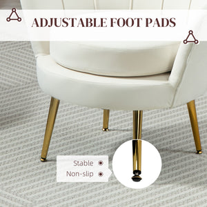 Lotus velvet fabric accent chair with gold metal legs, cream white