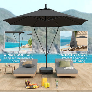 3m Cantilever Parasol with Fillable Base, Windproof Strap and Cover, Cantilever Parasol with Crank, UPF 50+, Grey