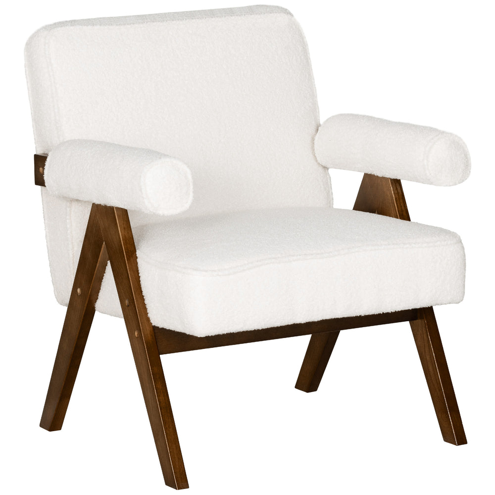 Cashmere accent chair with wide seat and padded armrests, cream white