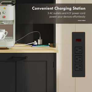 Storage Cabinet with Charging Station, 7 Gallon Trash Can, Adjustable Shelves, Black