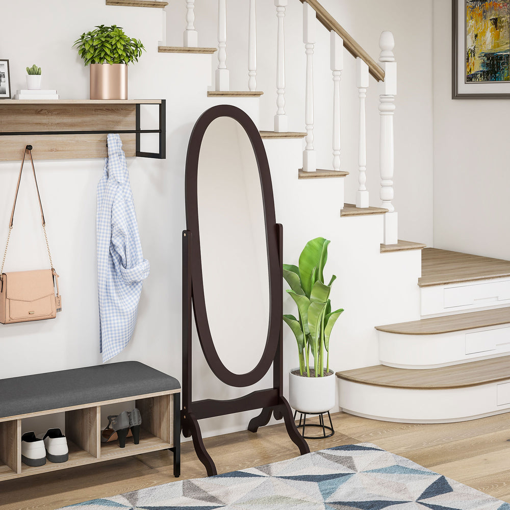 Full Length Standing Mirror with Adjustable Angle Oval Frame, Coffee