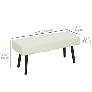 Corduroy Upholstered Ottoman Bench with Steel Legs, Cream White
