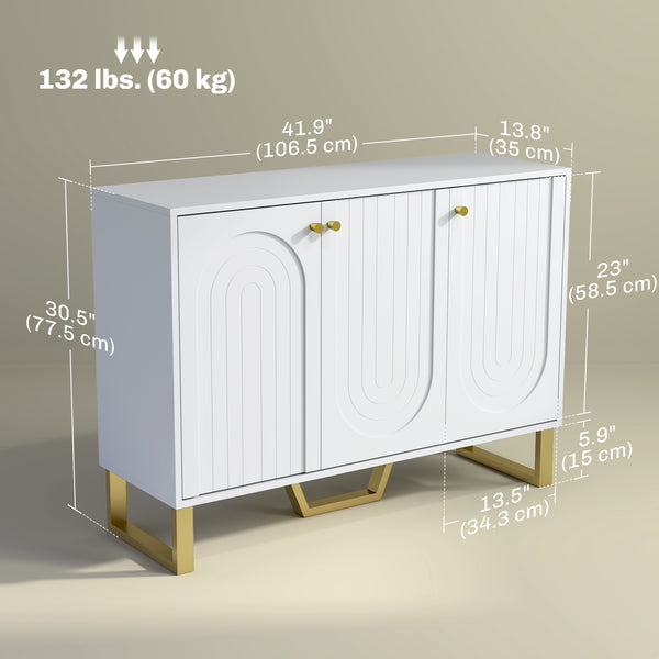 Sideboard Buffet Cabinet with 3 Doors, Modern Storage Cabinet with Adjustable Shelves & Center Leg, White