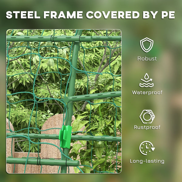 Arched garden trellis with climbing net for climbing plants