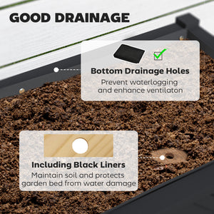 Wooden Raised Bed with Storage Shelf, Drainage Holes and Liner, 86 x 45 x 76 cm, Black