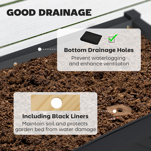 Wooden Raised Bed with Storage Shelf, Drainage Holes and Liner, 86 x 45 x 76 cm, Black