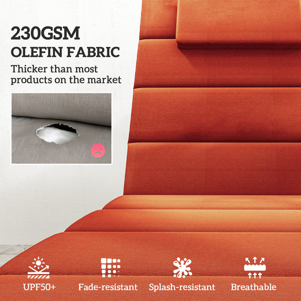 Chaise Lounge Cushions, Set of 2, Foldable, UPF50+, 203 x 66 cm, Burgundy