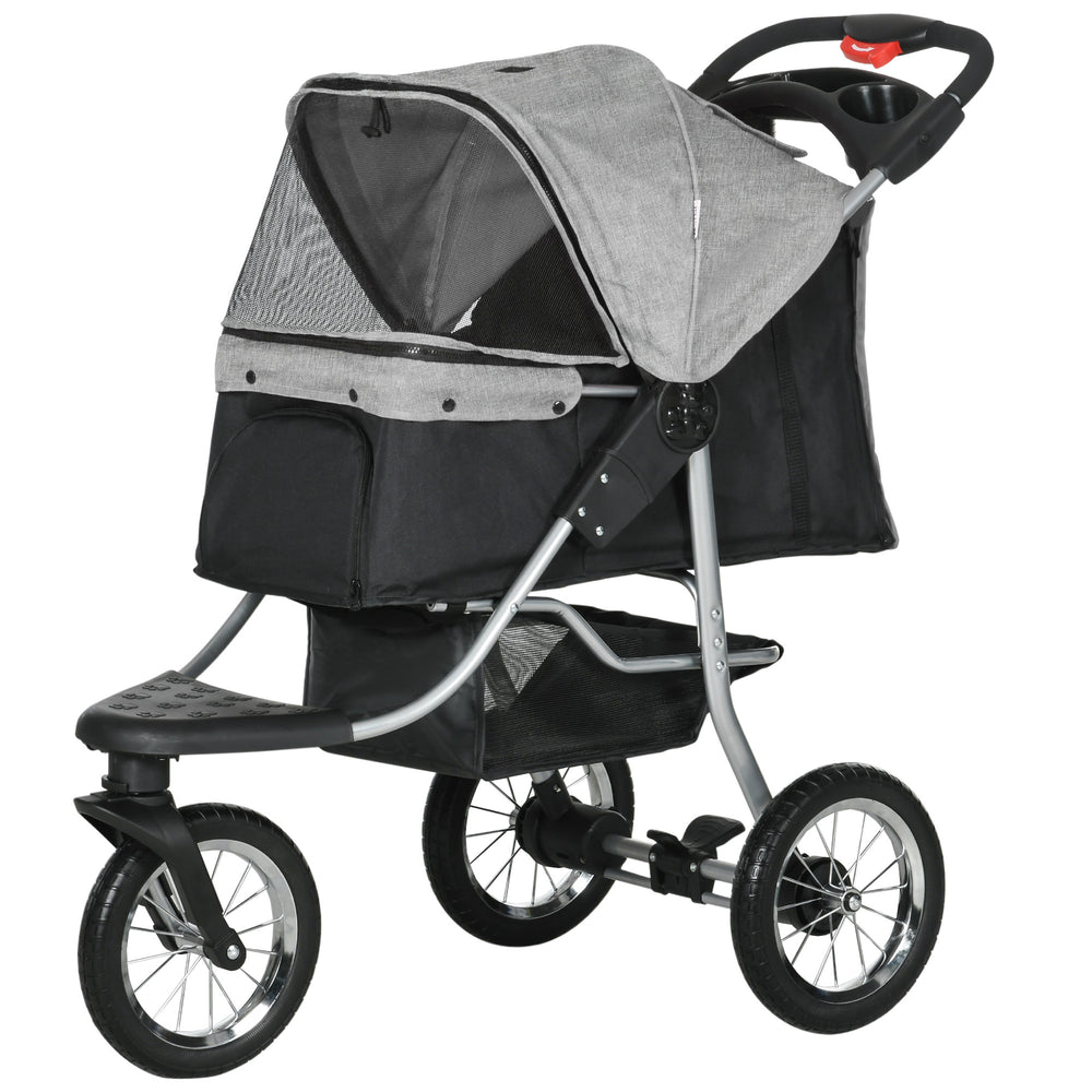 3-Wheel Foldable Small Dog Stroller with Adjustable Canopy, Grey