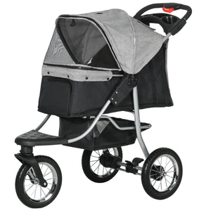 3-Wheel Foldable Small Dog Stroller with Adjustable Canopy, Grey