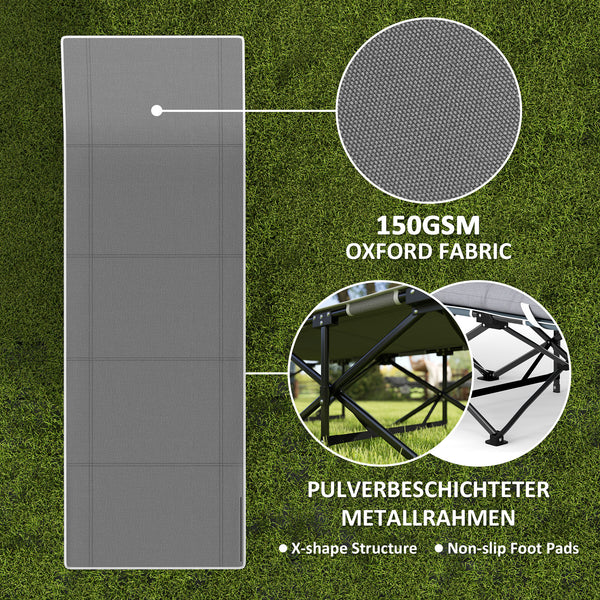 Adult camp bed with mattress, storage pocket, carrying bag, maximum load 150 kg, black