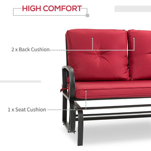 Two-seater rocking chair with steel frame and cushions, red 