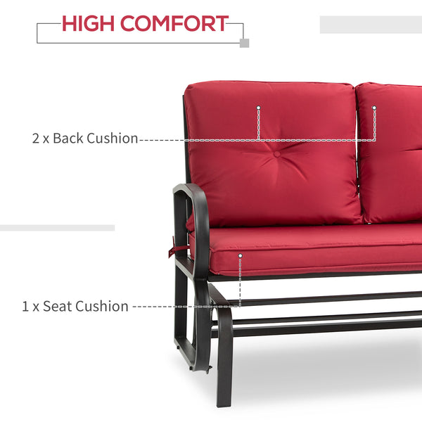Two-seater rocking chair with steel frame and cushions, red 