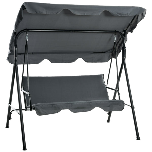 3-Seater Outdoor Porch Swing with Adjustable Canopy, Patio Swing Chair for Garden, Poolside, Backyard, Grey