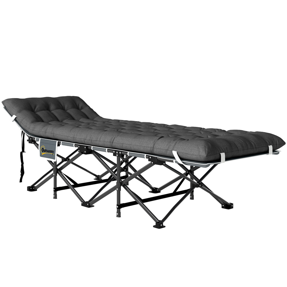 Outsunny 68cm Wide Folding Bed, Adult Camp Bed with Mattress, Carry Bag, Max Load 150kg, Dark Grey