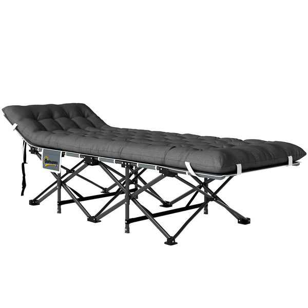 Outsunny 68cm Wide Folding Bed, Adult Camp Bed with Mattress, Carry Bag, Max Load 150kg, Dark Grey