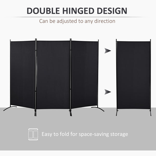 3-panel double-hinged room divider, black