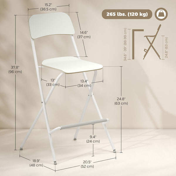 Set of 2 folding bar stools, white