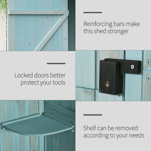 Outdoor garden shed for tools and accessories, with 3 shelves, blue