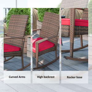 Outdoor synthetic rattan rocking chair, burgundy