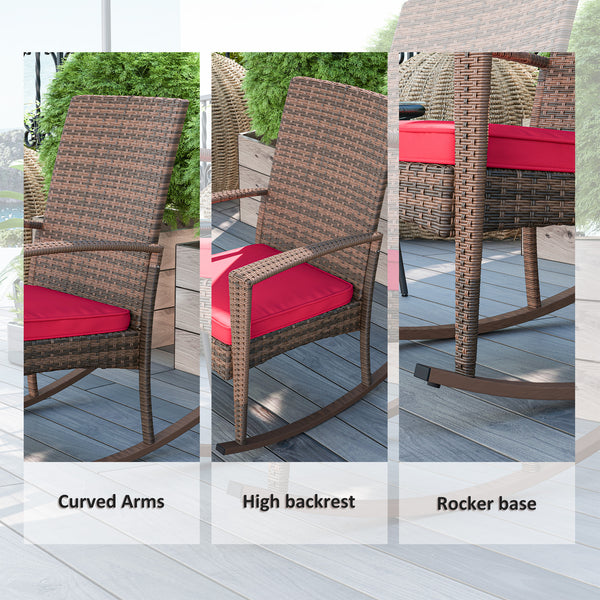 Outdoor synthetic rattan rocking chair, burgundy