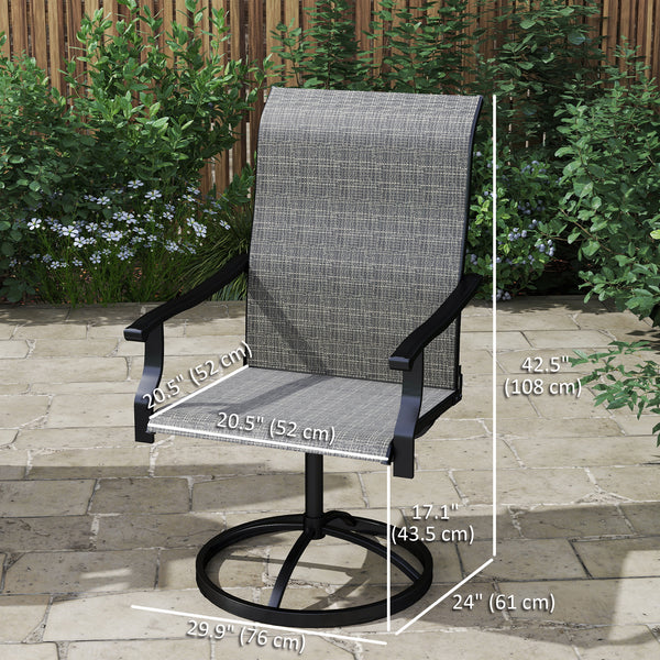 Set of 2 Outdoor Swivel Dining Chairs, High Back, All-Weather Mesh, Gray
