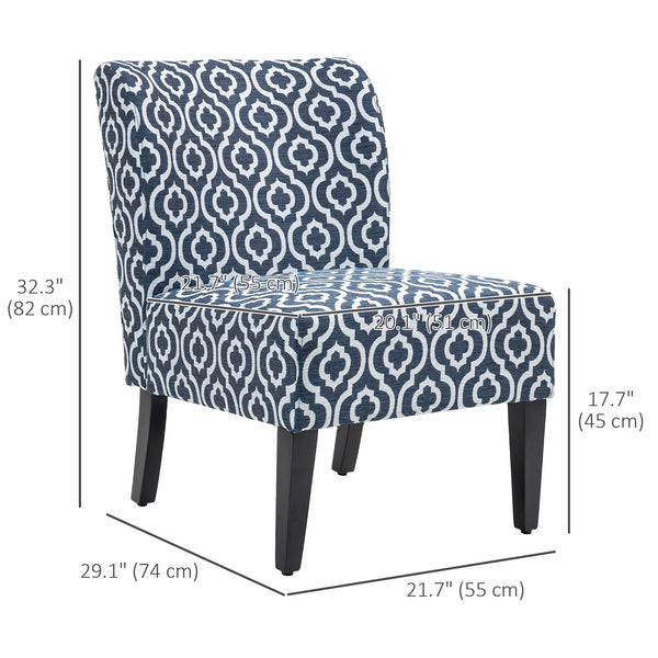 Armless accent chair with wooden legs, blue