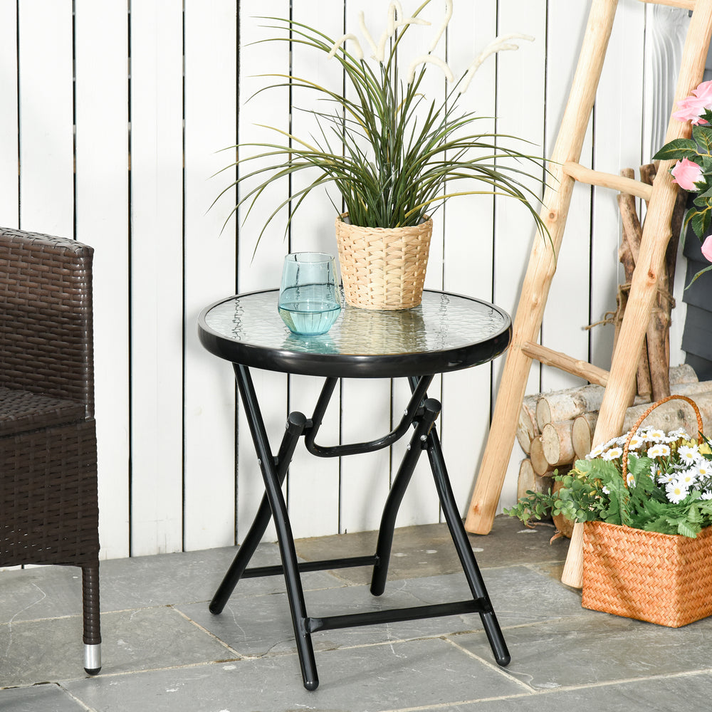 Round folding patio table with tempered glass top