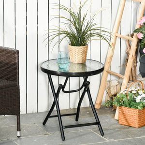 Round folding patio table with tempered glass top