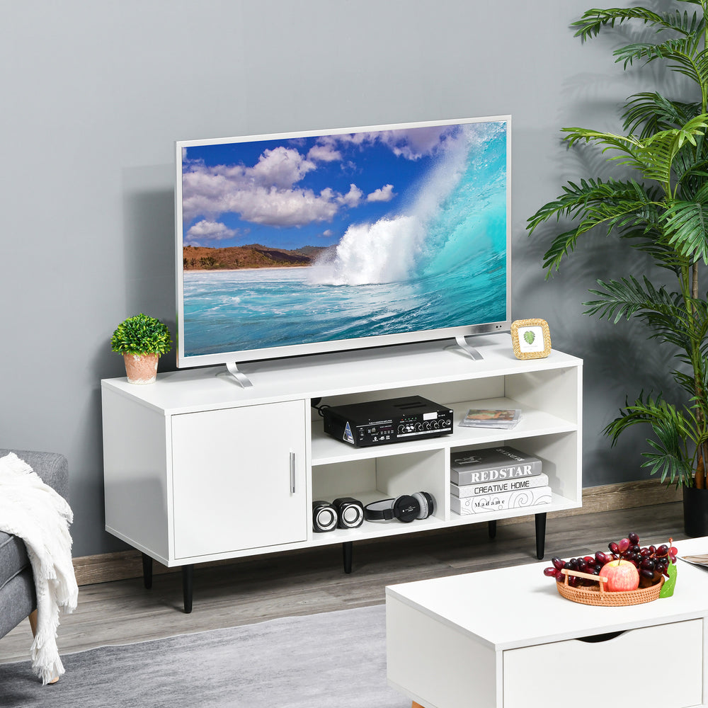 Modern TV Stand for TVs up to 60 inches with Storage Shelf, White