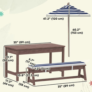 Wooden picnic table and bench set with removable parasol and cushions