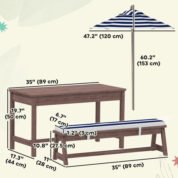 Wooden picnic table and bench set with removable parasol and cushions