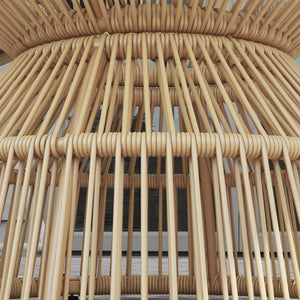 Rattan Outdoor Coffee Table, Patio End Table with Tempered Glass Tabletop & Steel Frame, Wicker Furniture, Nature Wood