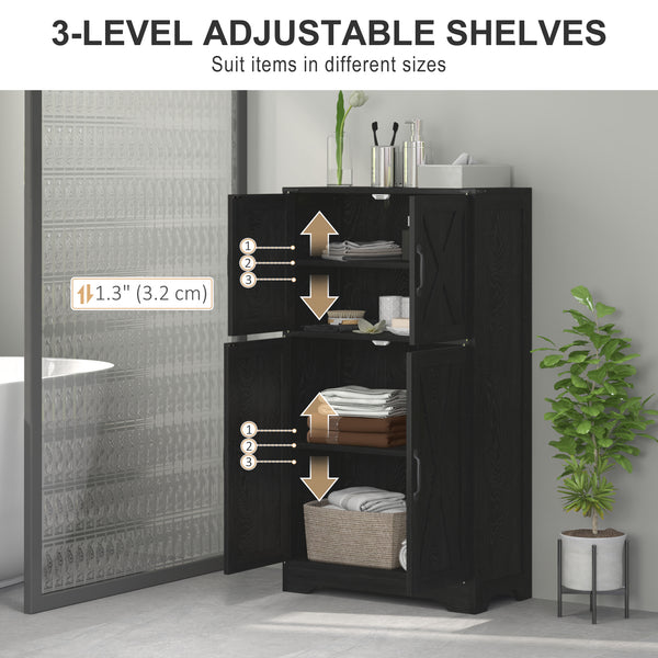 Farmhouse Style Kitchen Pantry with Barn Doors and Adjustable Shelves, Black