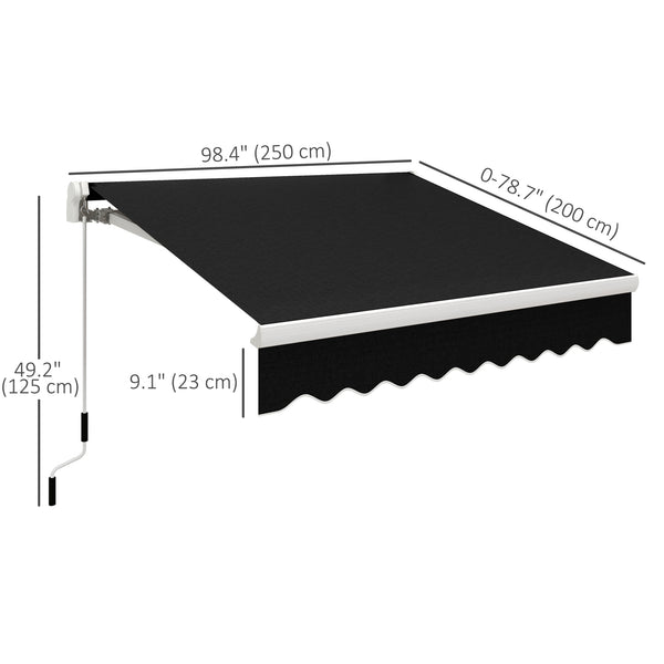 8'x7' Patio Awning Manual Retractable Sun Shade Outdoor Deck Canopy Shelter, Black