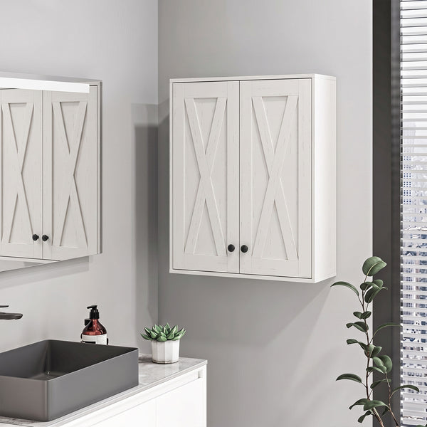 Bathroom wall cabinet with 2 doors and adjustable shelves, white