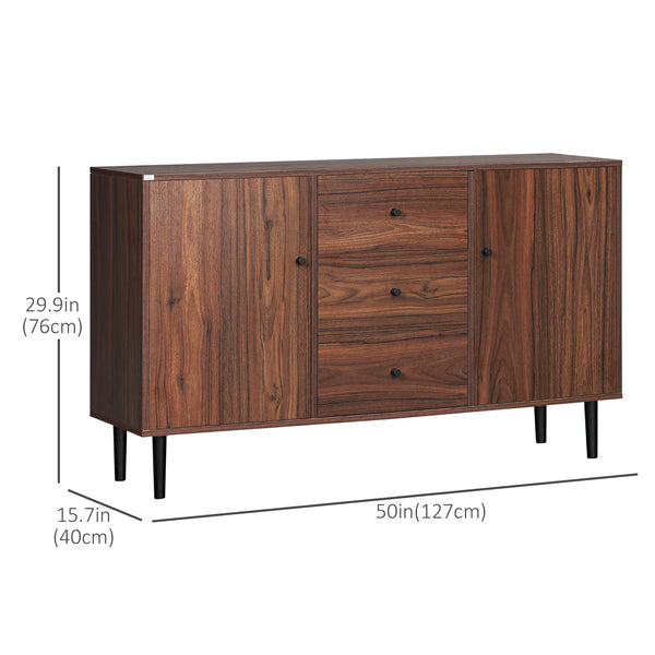 Kitchen dresser with 2 cupboards, 3 drawers, and adjustable shelves, rustic brown color