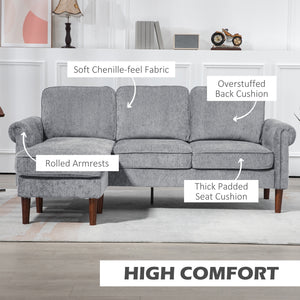 Modern corner sofa with removable chaise longue, wooden legs, gray