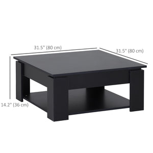 Simple and modern 2-tier coffee table with lower shelf, black