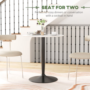 Modern kitchen table for 2, round with steel base, white marble