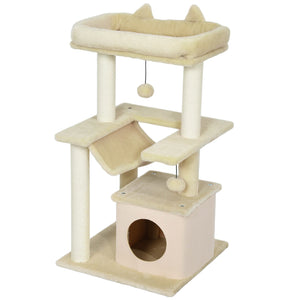 39" Multi-Level Cat Tree with Scratching Post, Hammock, Bed, Ball &amp; Toy - Beige