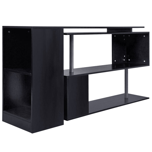360° Swivel Corner Desk with 3-Tier Shelves, Black
