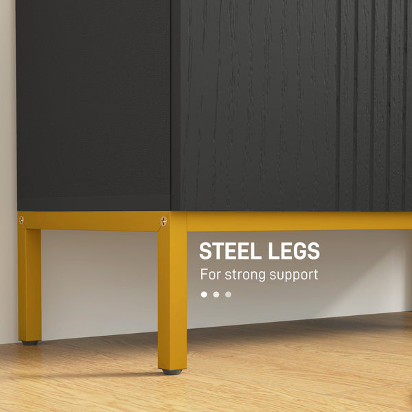 Shoe cabinet with adjustable shelves and soft-close hinges, for 15 to 20 pairs of shoes, black