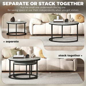 Set of 2 nesting coffee tables with marble-effect tops – Grey marble