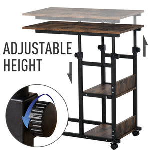 Height Adjustable Mobile Standing Desk with Casters, Rustic Brown