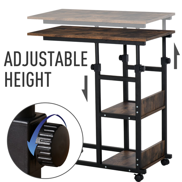Height Adjustable Mobile Standing Desk with Casters, Rustic Brown