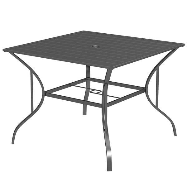 Square garden table with parasol hole, dark grey